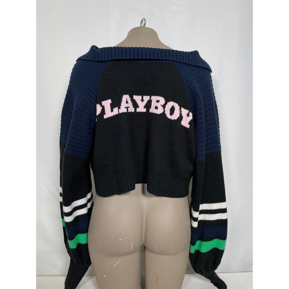 Playboy x Missguided Bunny Logo Black Longsleeve Cropped Sweater Women's Sz 2